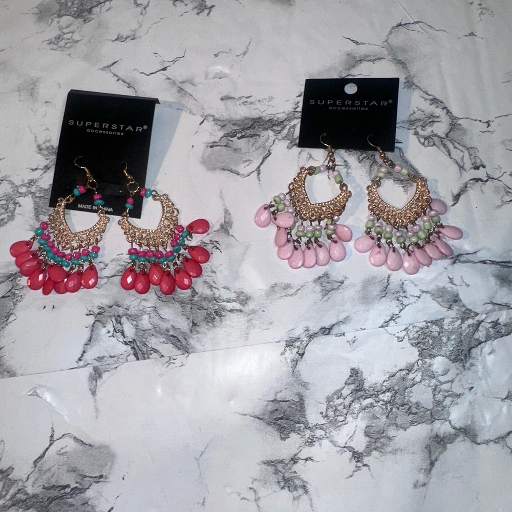 Beautiful Pink and Gold Chandelier Earrings